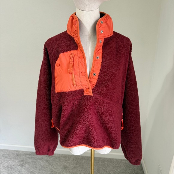 FP Movement by Free People Jackets & Blazers - Free People FP Movement Hit the Slopes Fleece Pullover Orange Small Colorblock